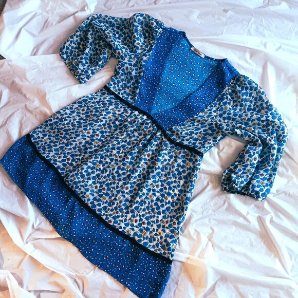 COTTAGECORE LOOSE SEERSUCKER RED & WHITE PANTS, SZ. 14 +PRINT GRANNY BLOUSE, LG - Picture 3 of 7